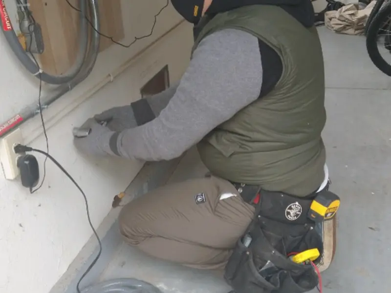 Electrician performing outlet wiring in a Chillicothe garage